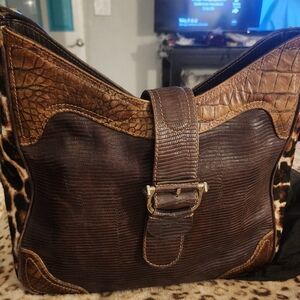 BARBARA MILANO LEOPARD LEATHER LARGE SATCHEL